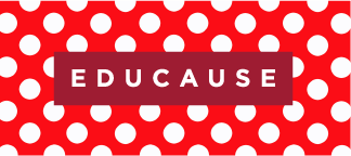 EDUCAUSE logo on a background that is red with white polka dots.