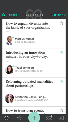 screenshot of posted topics in Braindate app