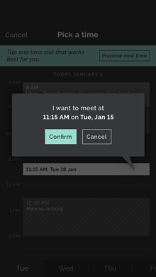 screenshot of confirmation page in Braindate app
