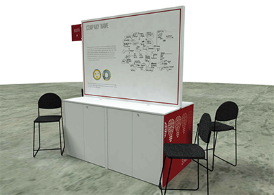 Start-Up Alley display example: Table, backboard and 2 chairs