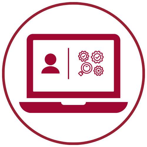 laptop icon with silhouette head and series of gears on the screen