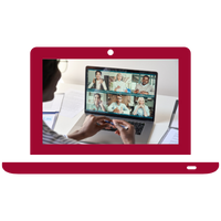icon: laptop. on the screen is a person holding a tablet