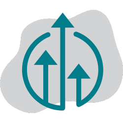 3 arrows coming up from the bottom of the circle through the top