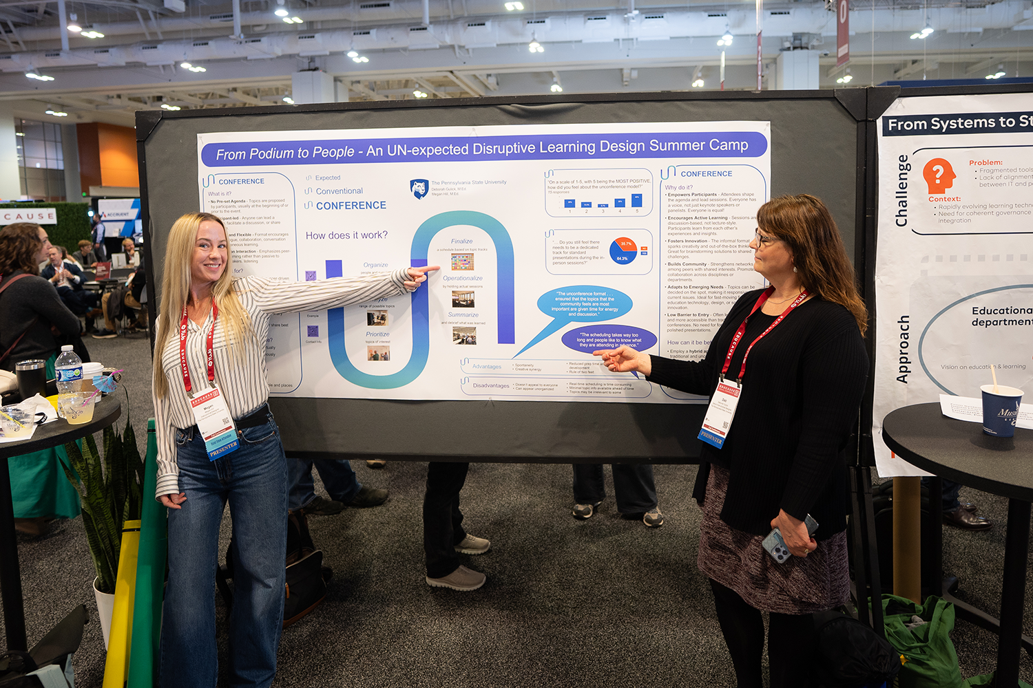 2 people showing their poster in the EDUCAUSE Commons
