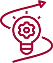 lightbulb with a gear inside it and an arrow swirled around it