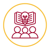 icon: group under a lightbulb and book