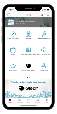 Home screen of the event in the mobile app