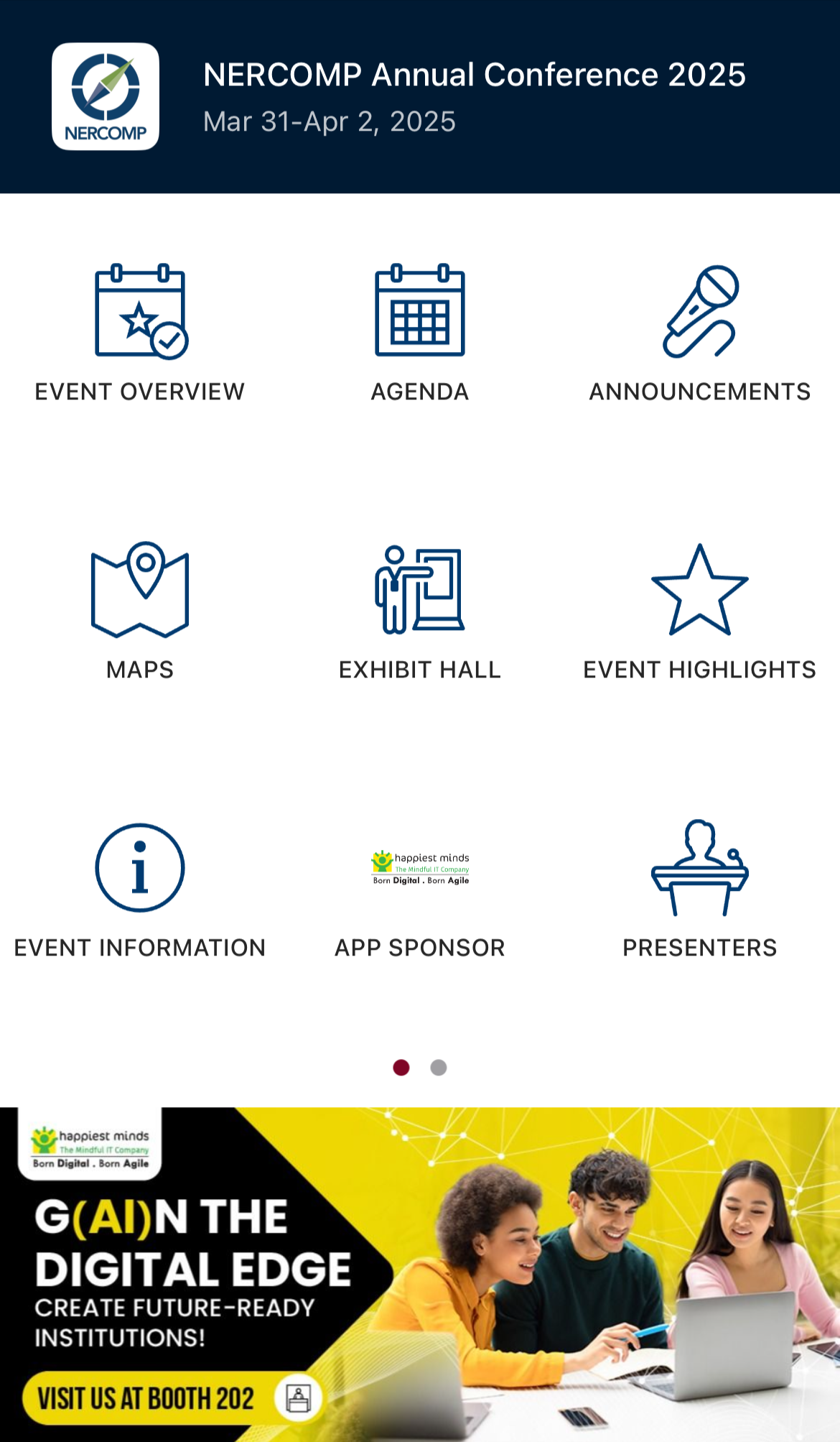 Home screen of the event in the mobile app with sponsor banner
