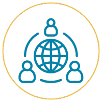 icon: world with three silhouettes connected around it