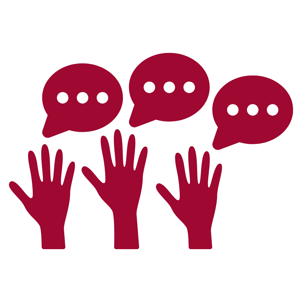 icon: raised hands with thought bubbles above them